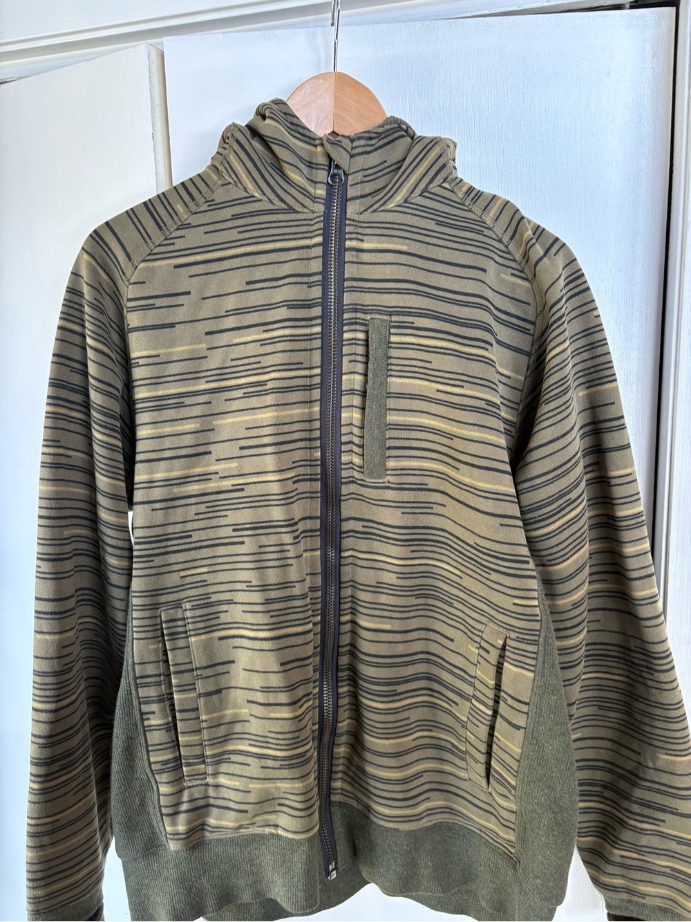 lululemon athletica Olive and Black Striped Zip Hoodie